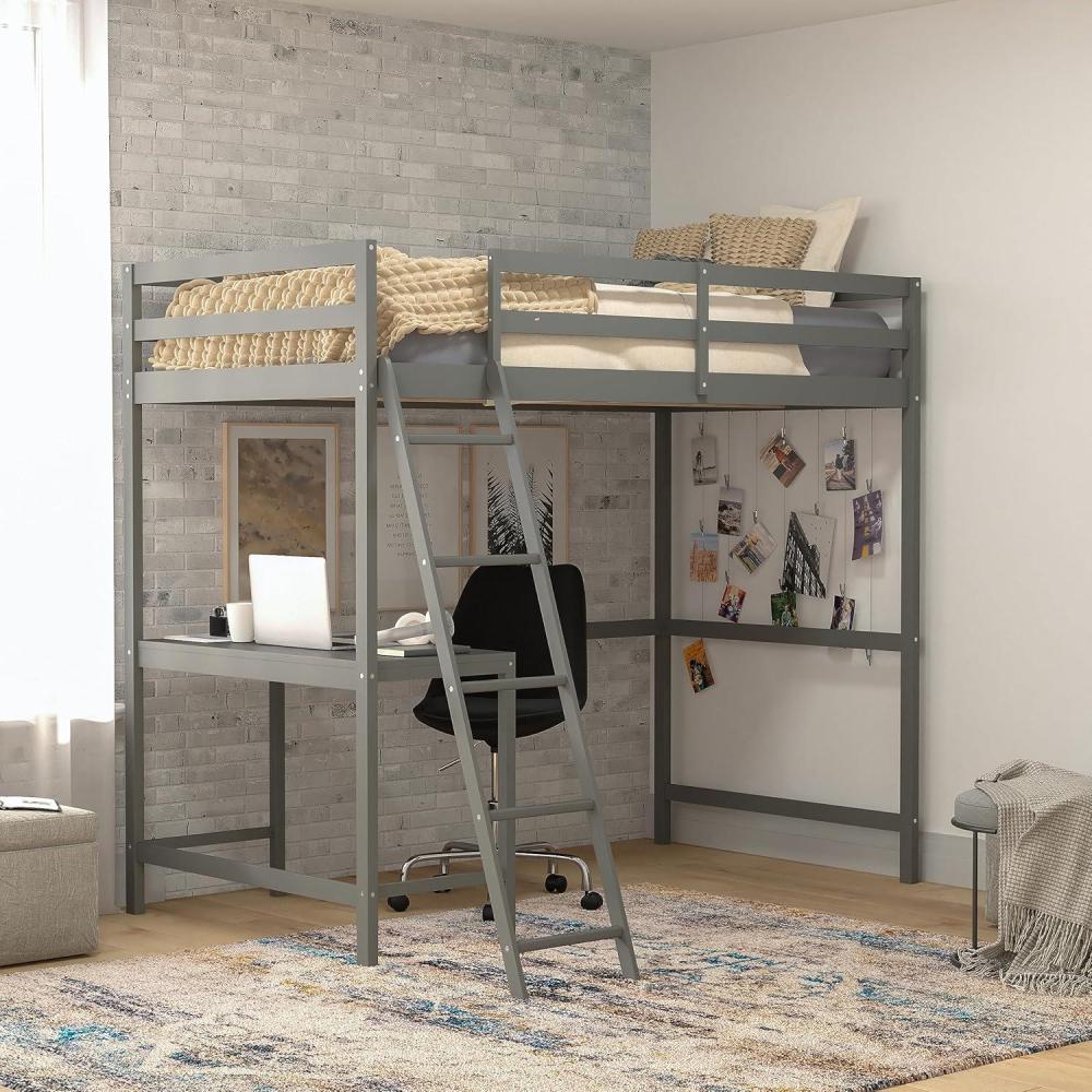 imageFlash Furniture Riley Loft Bed Frame with Desk Espresso Wood Slats Full Size Protective Guard Rails ampamp Ladder Kids and Teens Space Saving DesignLight Gray