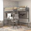 Flash Furniture Riley Loft Bed Frame with Desk – Espresso Wood Slats – Full Size – Protective Guard Rails & Ladder – Kids and Teens – Space Saving Design(Light Gray)