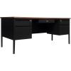 Flash Furniture Cambridge Double Pedestal Desk with 5 Locking Drawers, Commercial Grade Teacher’s or Office Desk, 30×70, Metal Frame, White Oak/Black(Walnut)
