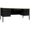 Flash Furniture Cambridge Double Pedestal Desk with 5 Locking Drawers, Commercial Grade Teacher’s or Office Desk, 30×70, Metal Frame, White Oak/Black(White Oak)