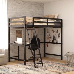 Flash Furniture Riley Loft Bed Frame with Desk – Espresso Wood Slats – Full Size – Protective Guard Rails & Ladder – Kids and Teens – Space Saving Design(Espresso)