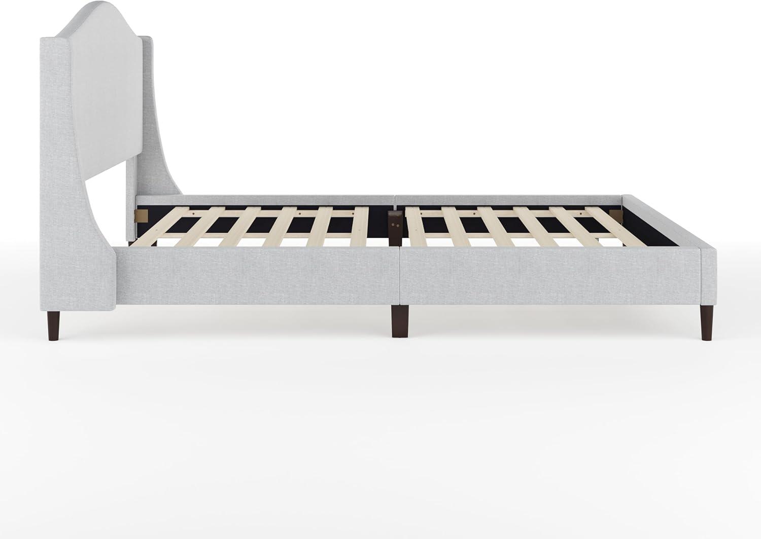 imageMartha Stewart Amelia Platform Bed with Curved Headboard and Cushioned Side Rails Boucle Upholstery Wood Slat Foundation No Box Spring Needed Queen OffWhite BoucleGray FabricBlack Legs