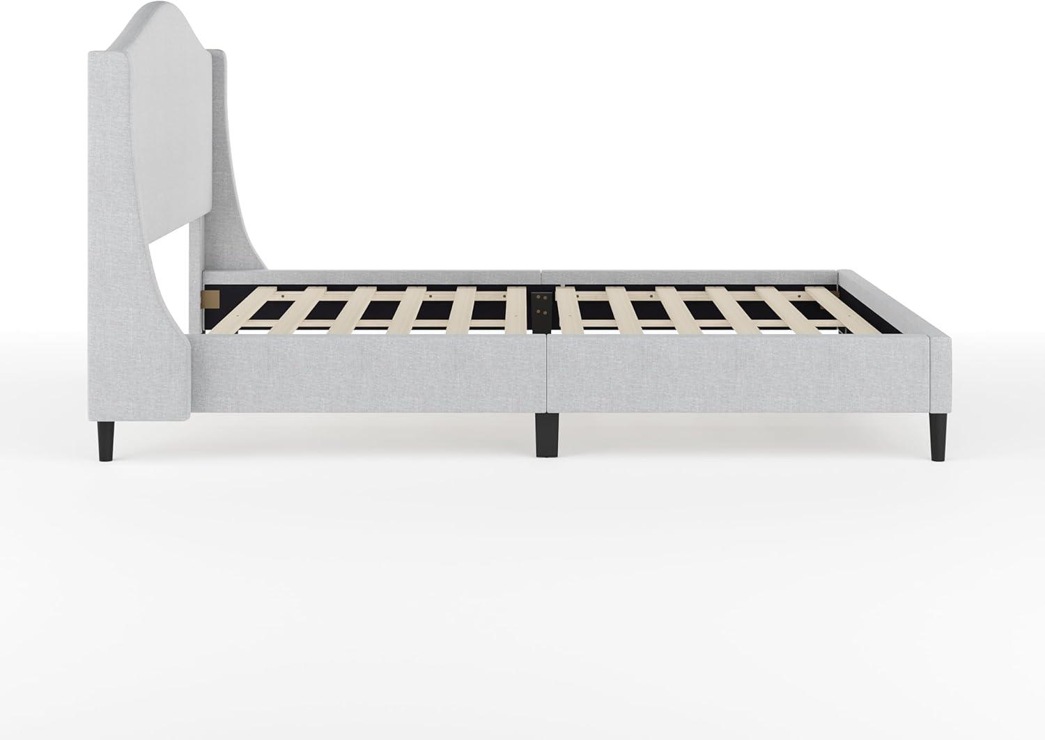imageMartha Stewart Amelia Platform Bed with Curved Headboard and Cushioned Side Rails Boucle Upholstery Wood Slat Foundation No Box Spring Needed Queen OffWhite BoucleGray FabricBlack Legs