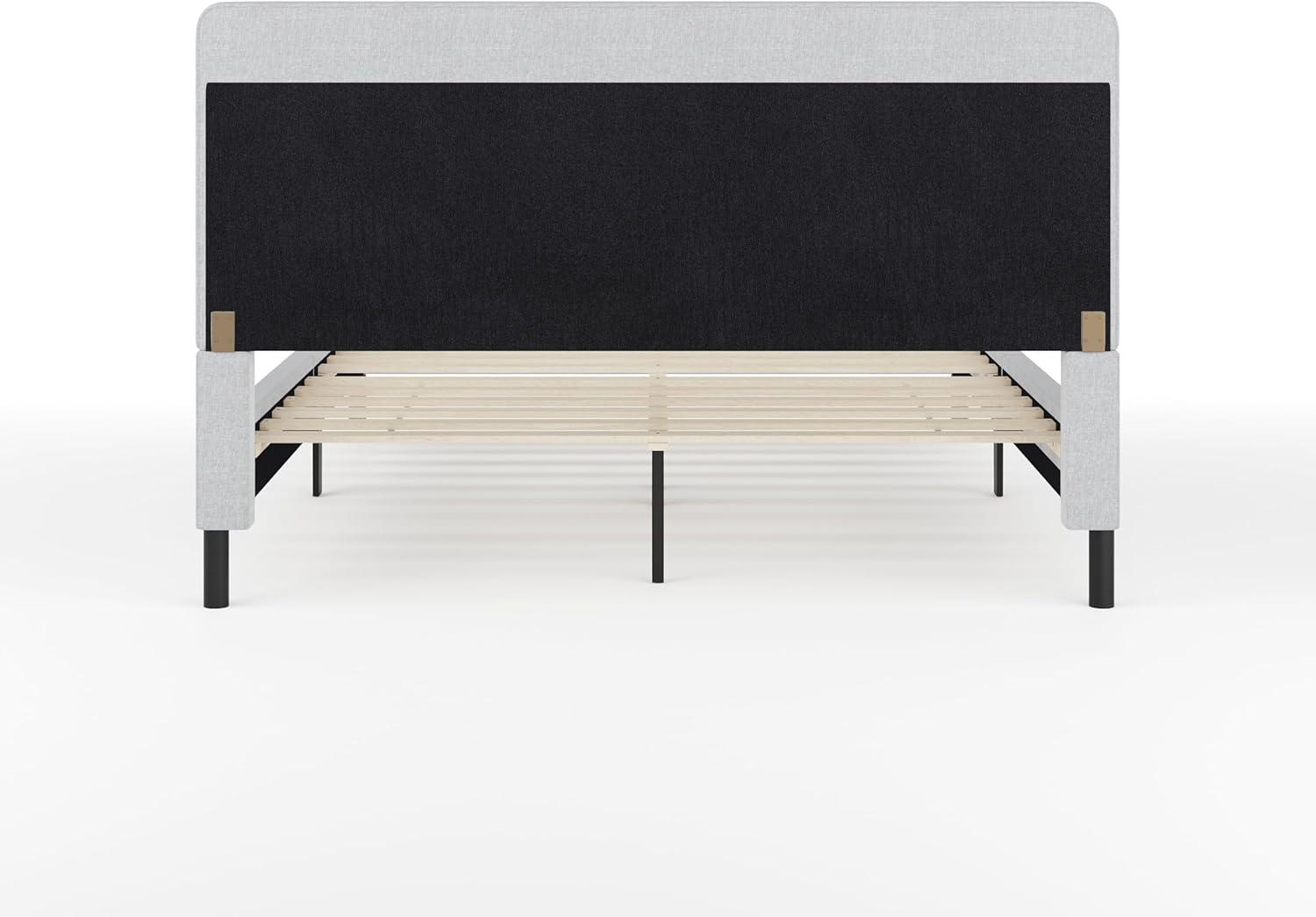 imageMartha Stewart Amelia Platform Bed with Curved Headboard and Cushioned Side Rails Boucle Upholstery Wood Slat Foundation No Box Spring Needed Queen OffWhite BoucleGray FabricBlack Legs