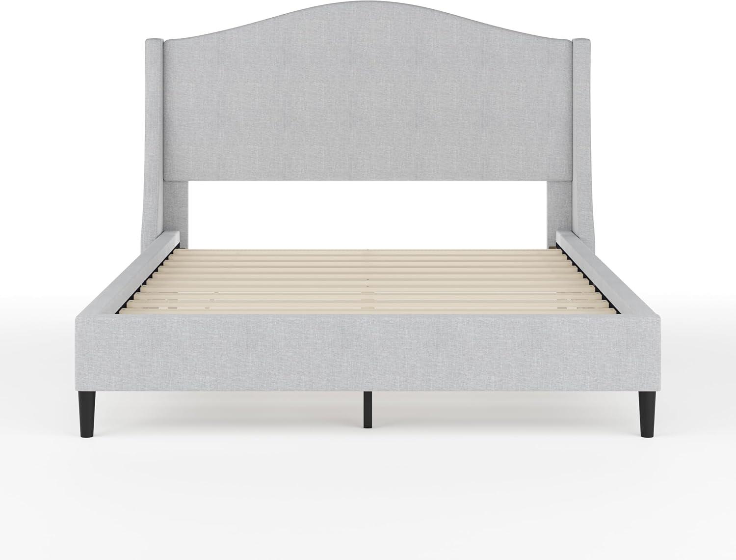 imageMartha Stewart Amelia Platform Bed with Curved Headboard and Cushioned Side Rails Boucle Upholstery Wood Slat Foundation No Box Spring Needed Queen OffWhite BoucleGray FabricBlack Legs