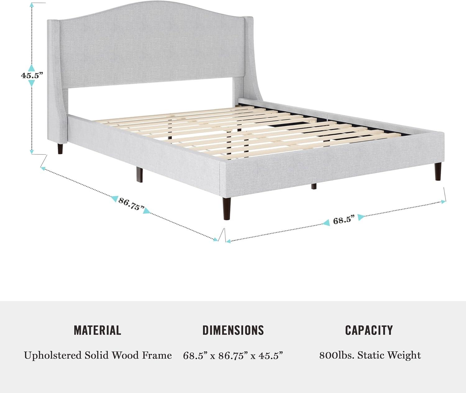 imageMartha Stewart Amelia Platform Bed with Curved Headboard and Cushioned Side Rails Boucle Upholstery Wood Slat Foundation No Box Spring Needed Queen OffWhite BoucleGray FabricBlack Legs