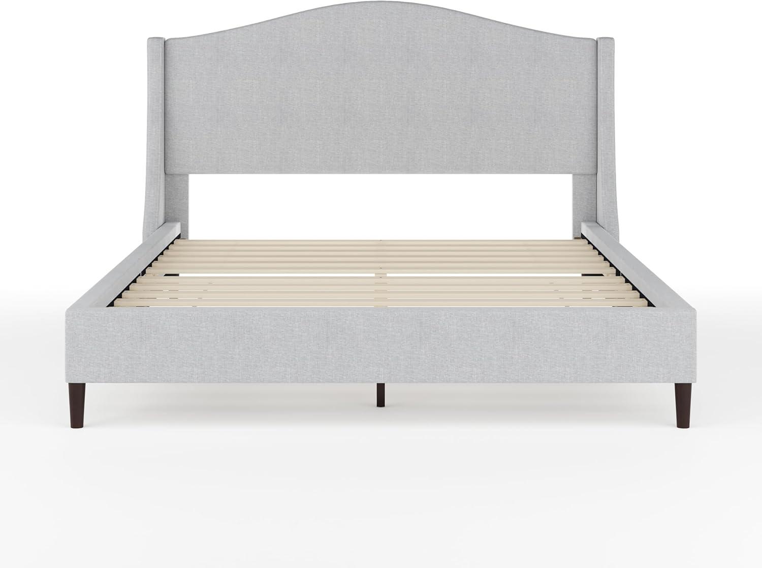 imageMartha Stewart Amelia Platform Bed with Curved Headboard and Cushioned Side Rails Boucle Upholstery Wood Slat Foundation No Box Spring Needed Queen OffWhite BoucleGray FabricBlack Legs