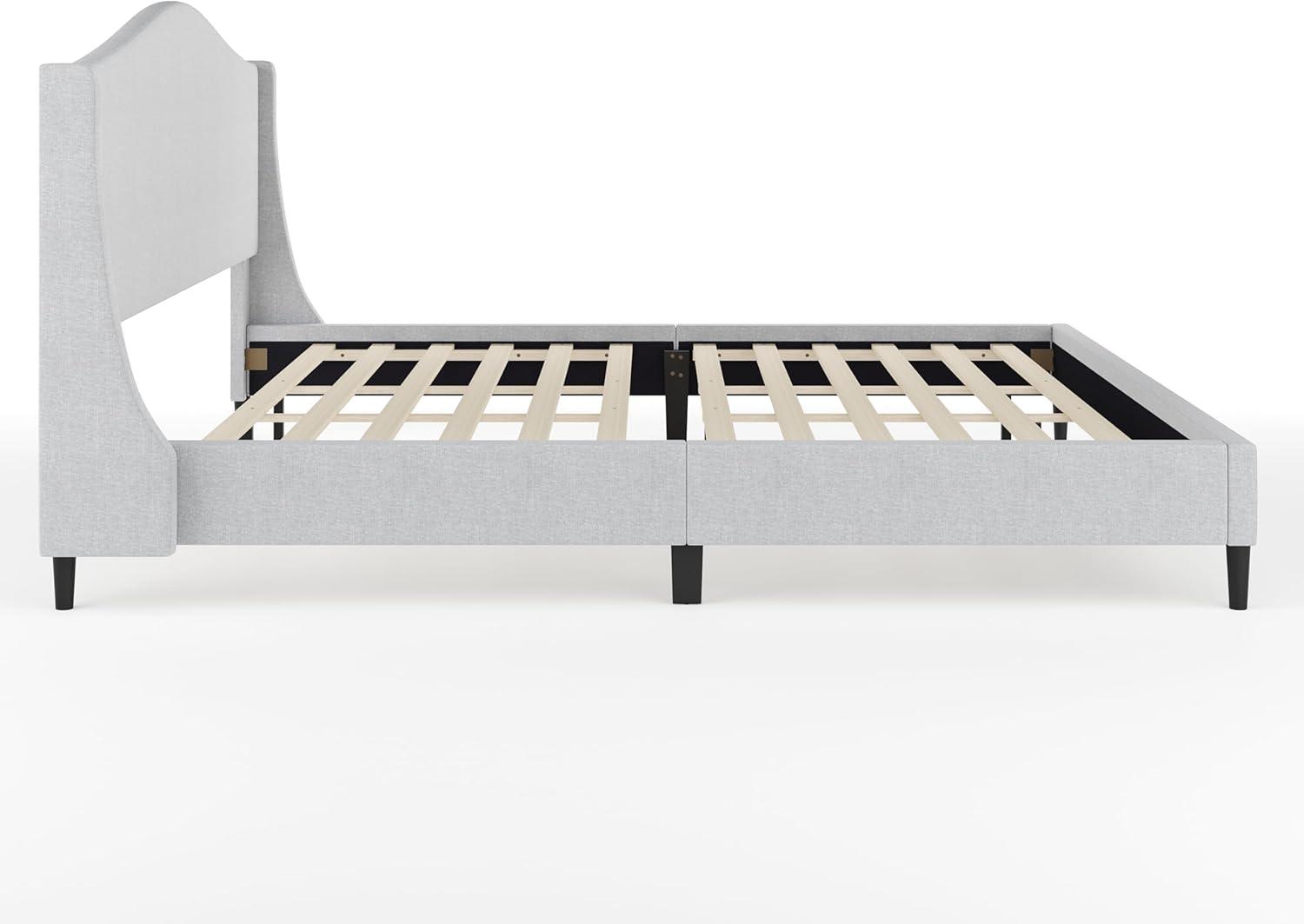 imageMartha Stewart Amelia Platform Bed with Curved Headboard and Cushioned Side Rails Boucle Upholstery Wood Slat Foundation No Box Spring Needed Queen OffWhite BoucleGray FabricBlack Legs