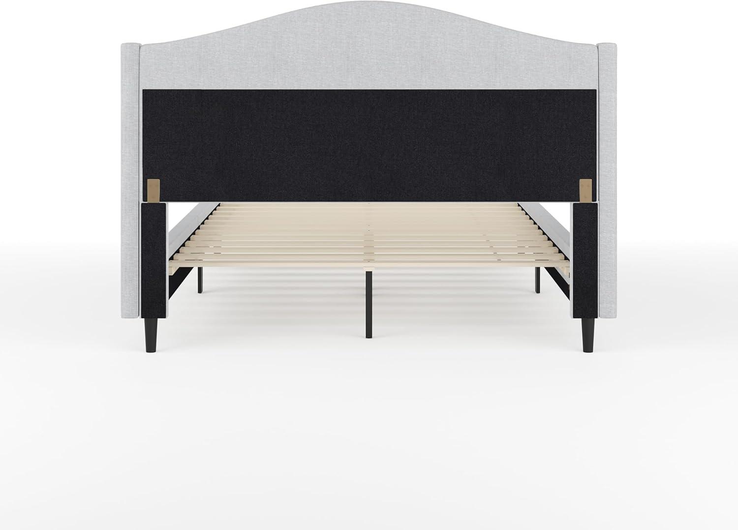 imageMartha Stewart Amelia Platform Bed with Curved Headboard and Cushioned Side Rails Boucle Upholstery Wood Slat Foundation No Box Spring Needed Queen OffWhite BoucleGray FabricBlack Legs
