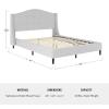 Martha Stewart Amelia Platform Bed with Curved Headboard and Cushioned Side Rails, Boucle Upholstery, Wood Slat Foundation, No Box Spring Needed, Queen, Off-White Boucle(Gray Fabric/Black Legs)