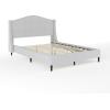 Martha Stewart Amelia Platform Bed with Curved Headboard and Cushioned Side Rails, Boucle Upholstery, Wood Slat Foundation, No Box Spring Needed, Queen, Off-White Boucle(Gray Fabric/Black Legs)