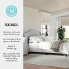 Martha Stewart Amelia Platform Bed with Curved Headboard and Cushioned Side Rails, Boucle Upholstery, Wood Slat Foundation, No Box Spring Needed, Queen, Off-White Boucle(Gray Fabric/Black Legs)