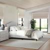Martha Stewart Amelia Platform Bed with Curved Headboard and Cushioned Side Rails, Boucle Upholstery, Wood Slat Foundation, No Box Spring Needed, Queen, Off-White Boucle(Gray Fabric/Black Legs)