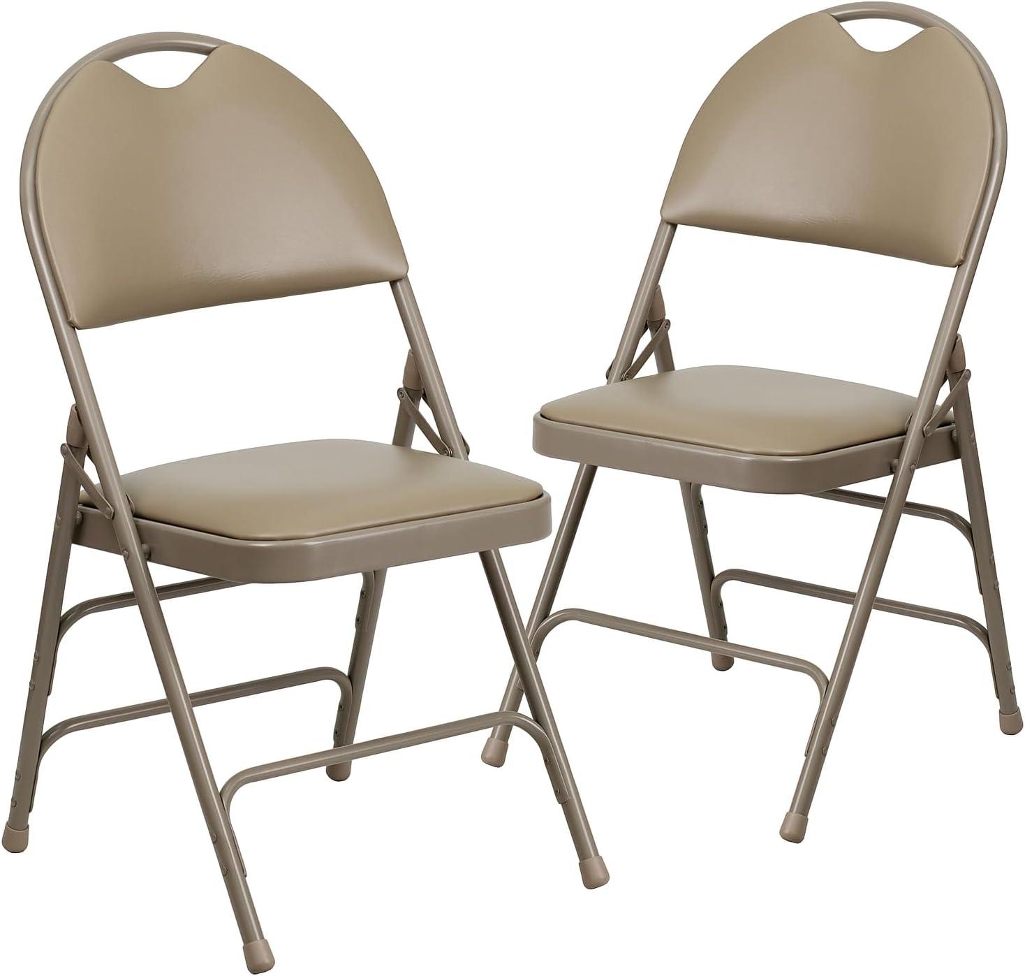imageFlash Furniture 4 Pack HERCULES Series UltraPremium Triple Braced Burgundy Fabric Metal Folding Chair with EasyCarry HandleBeige VinylBeige Frame