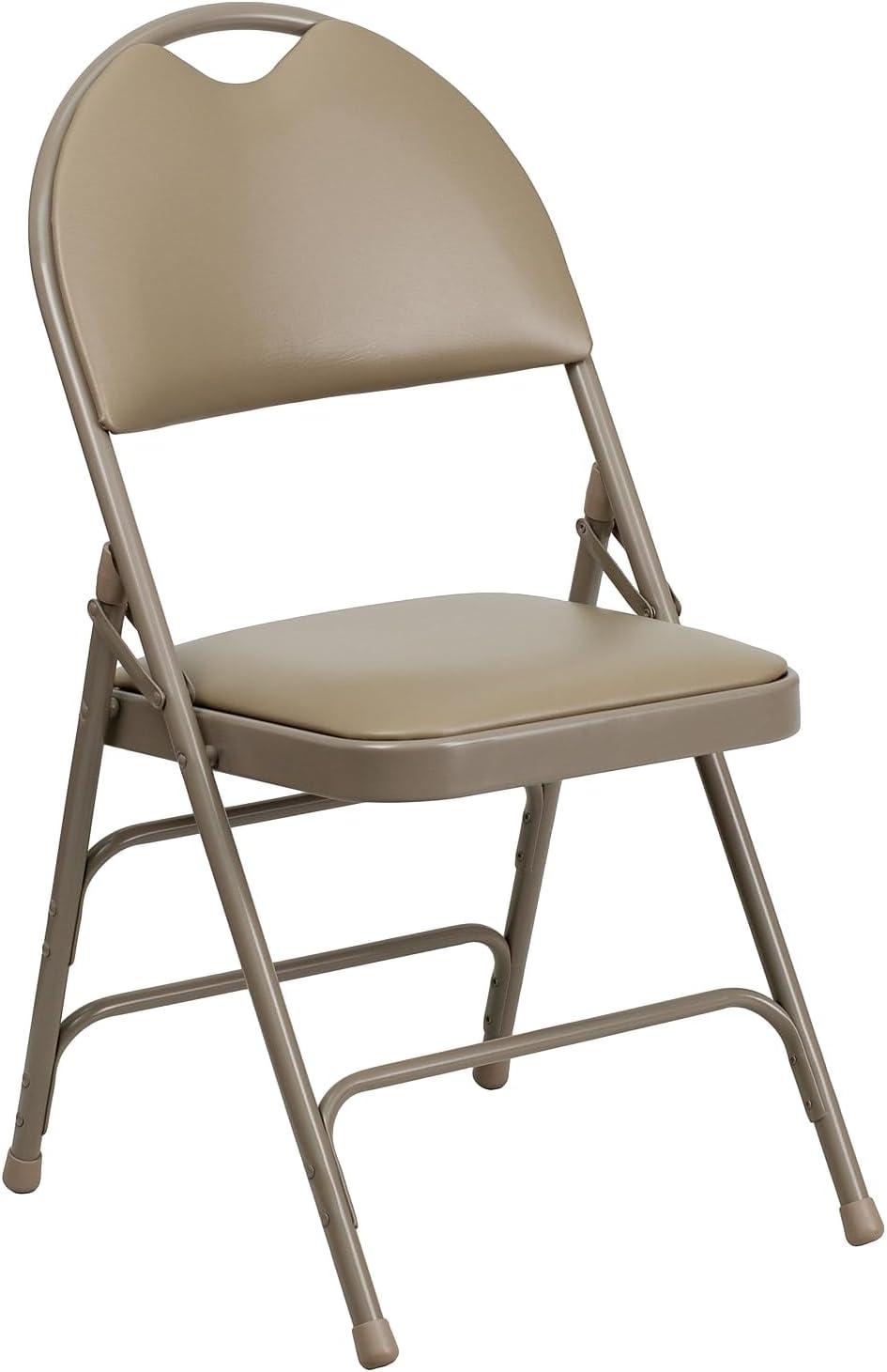 imageFlash Furniture 4 Pack HERCULES Series UltraPremium Triple Braced Burgundy Fabric Metal Folding Chair with EasyCarry HandleBeige VinylBeige Frame
