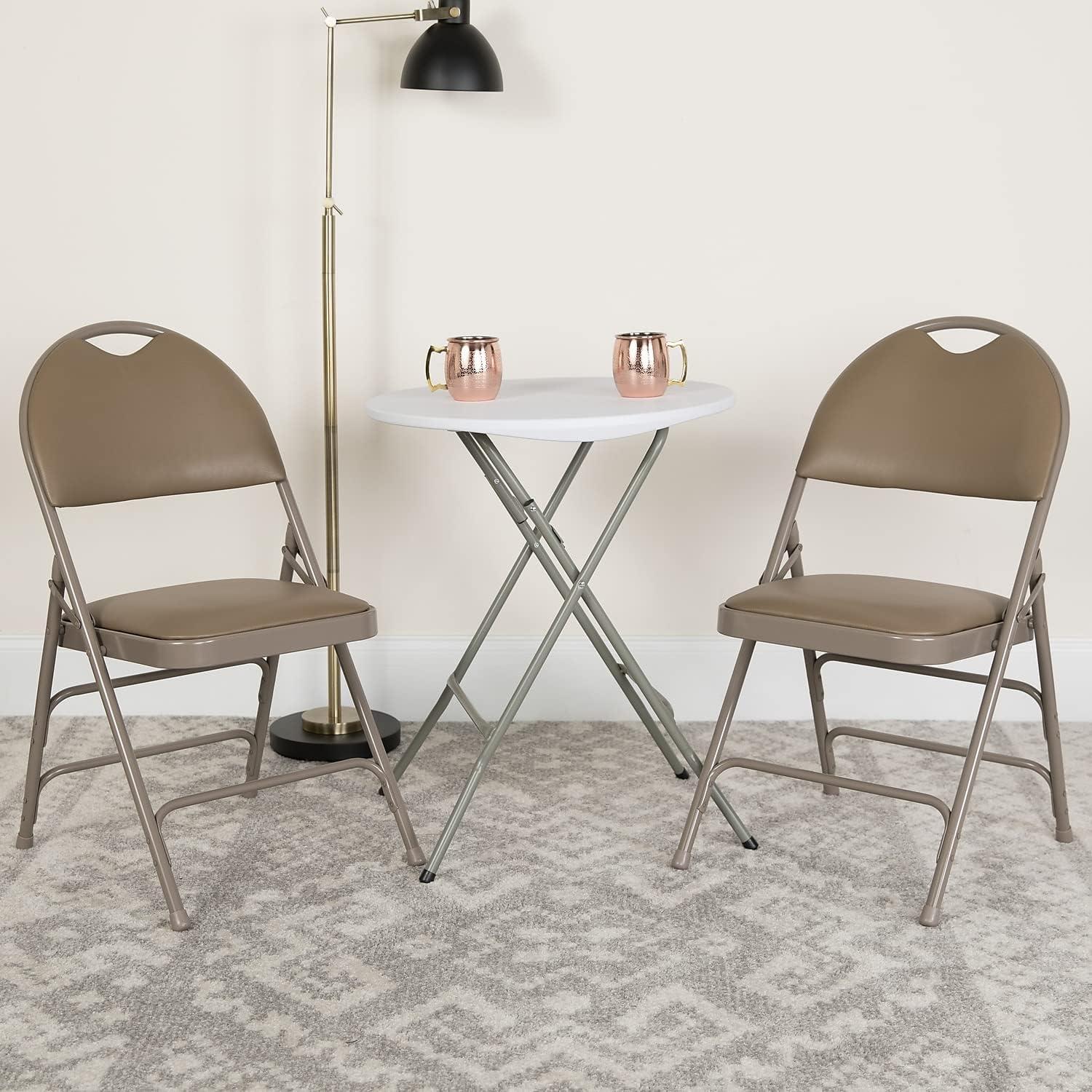 imageFlash Furniture 4 Pack HERCULES Series UltraPremium Triple Braced Burgundy Fabric Metal Folding Chair with EasyCarry HandleBeige VinylBeige Frame
