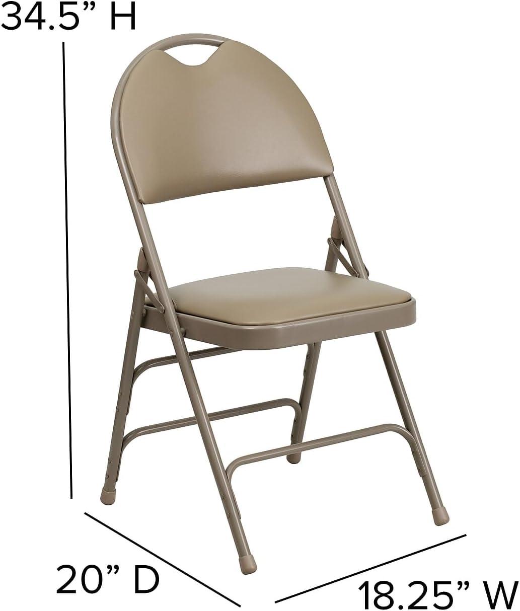 imageFlash Furniture 4 Pack HERCULES Series UltraPremium Triple Braced Burgundy Fabric Metal Folding Chair with EasyCarry HandleBeige VinylBeige Frame