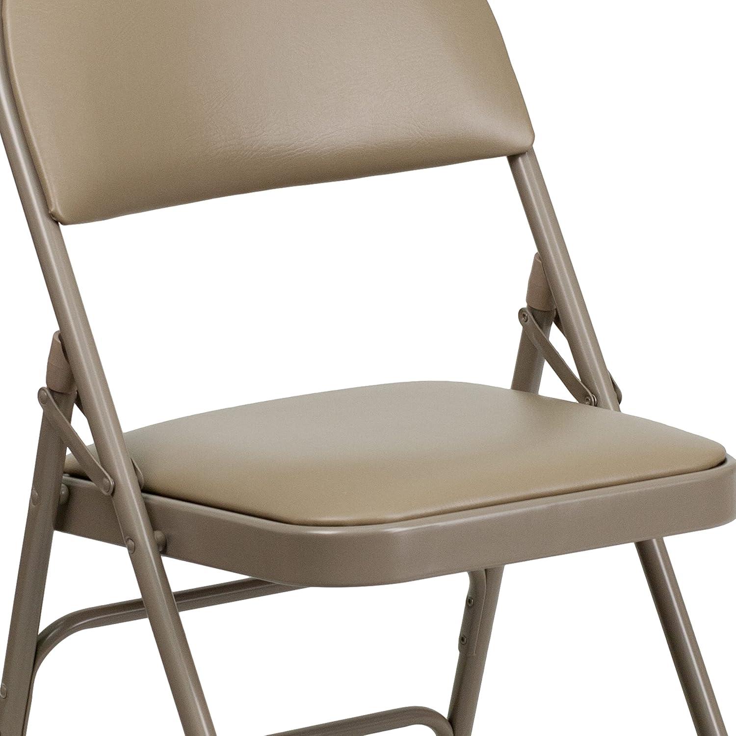 imageFlash Furniture 4 Pack HERCULES Series UltraPremium Triple Braced Burgundy Fabric Metal Folding Chair with EasyCarry HandleBeige VinylBeige Frame