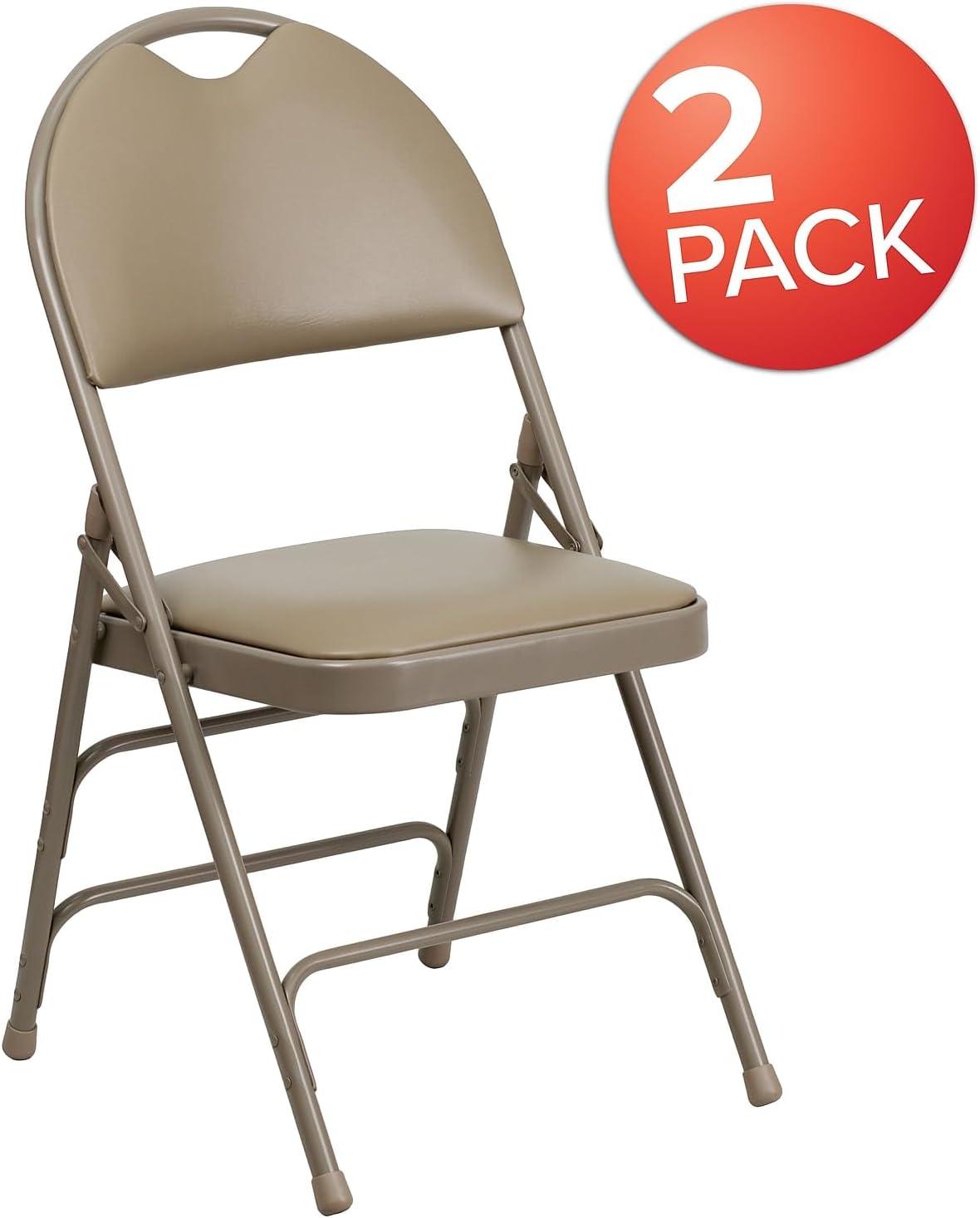 imageFlash Furniture 4 Pack HERCULES Series UltraPremium Triple Braced Burgundy Fabric Metal Folding Chair with EasyCarry HandleBeige VinylBeige Frame