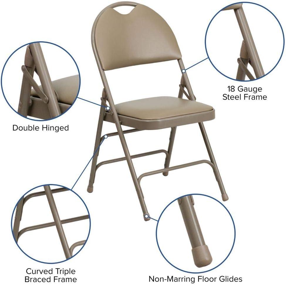 imageFlash Furniture 4 Pack HERCULES Series UltraPremium Triple Braced Burgundy Fabric Metal Folding Chair with EasyCarry HandleBeige VinylBeige Frame