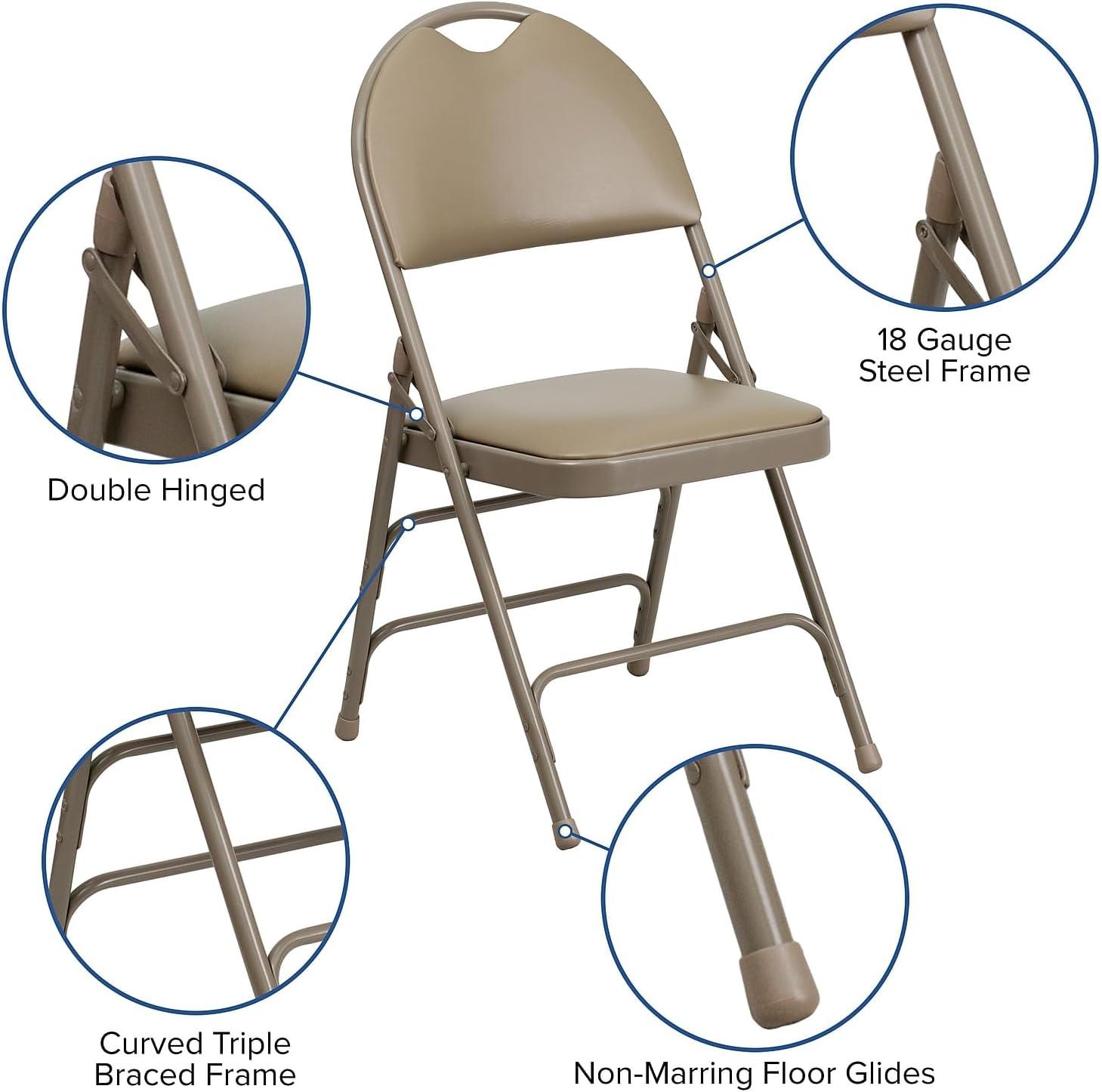 imageFlash Furniture 4 Pack HERCULES Series UltraPremium Triple Braced Burgundy Fabric Metal Folding Chair with EasyCarry HandleBeige VinylBeige Frame