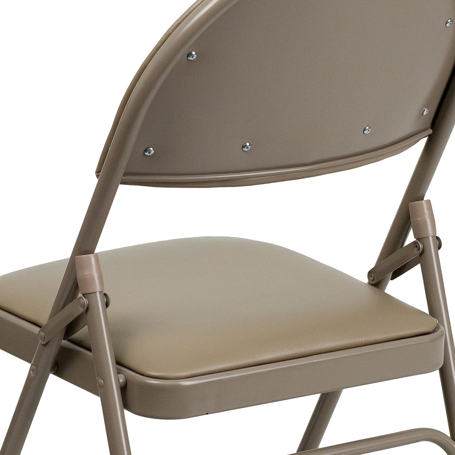 imageFlash Furniture 4 Pack HERCULES Series UltraPremium Triple Braced Burgundy Fabric Metal Folding Chair with EasyCarry HandleBeige VinylBeige Frame