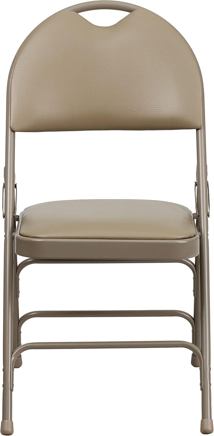 imageFlash Furniture 4 Pack HERCULES Series UltraPremium Triple Braced Burgundy Fabric Metal Folding Chair with EasyCarry HandleBeige VinylBeige Frame