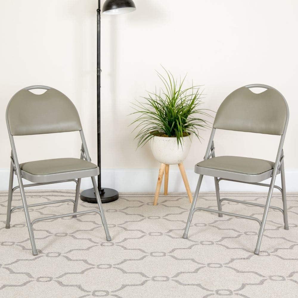 imageFlash Furniture 4 Pack HERCULES Series UltraPremium Triple Braced Burgundy Fabric Metal Folding Chair with EasyCarry HandleGray VinylGray Frame