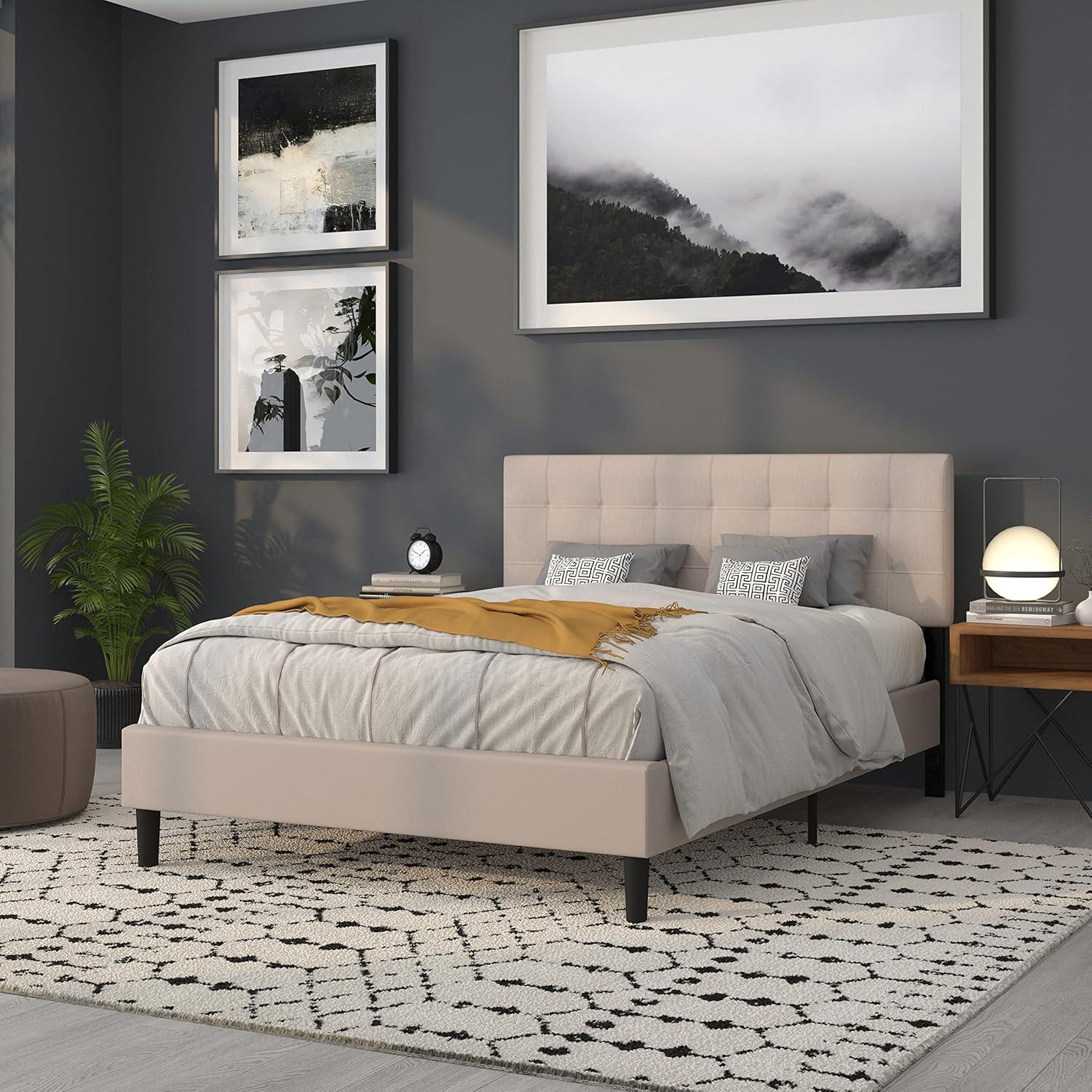 imageFlash Furniture Bedford Box Stitch Tufted Upholstered Twin Size Headboard in Black FabricBeige