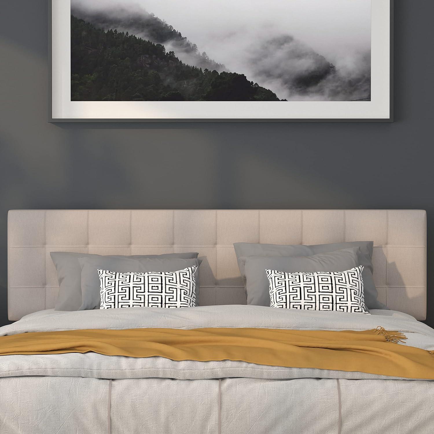 imageFlash Furniture Bedford Box Stitch Tufted Upholstered Twin Size Headboard in Black FabricBeige