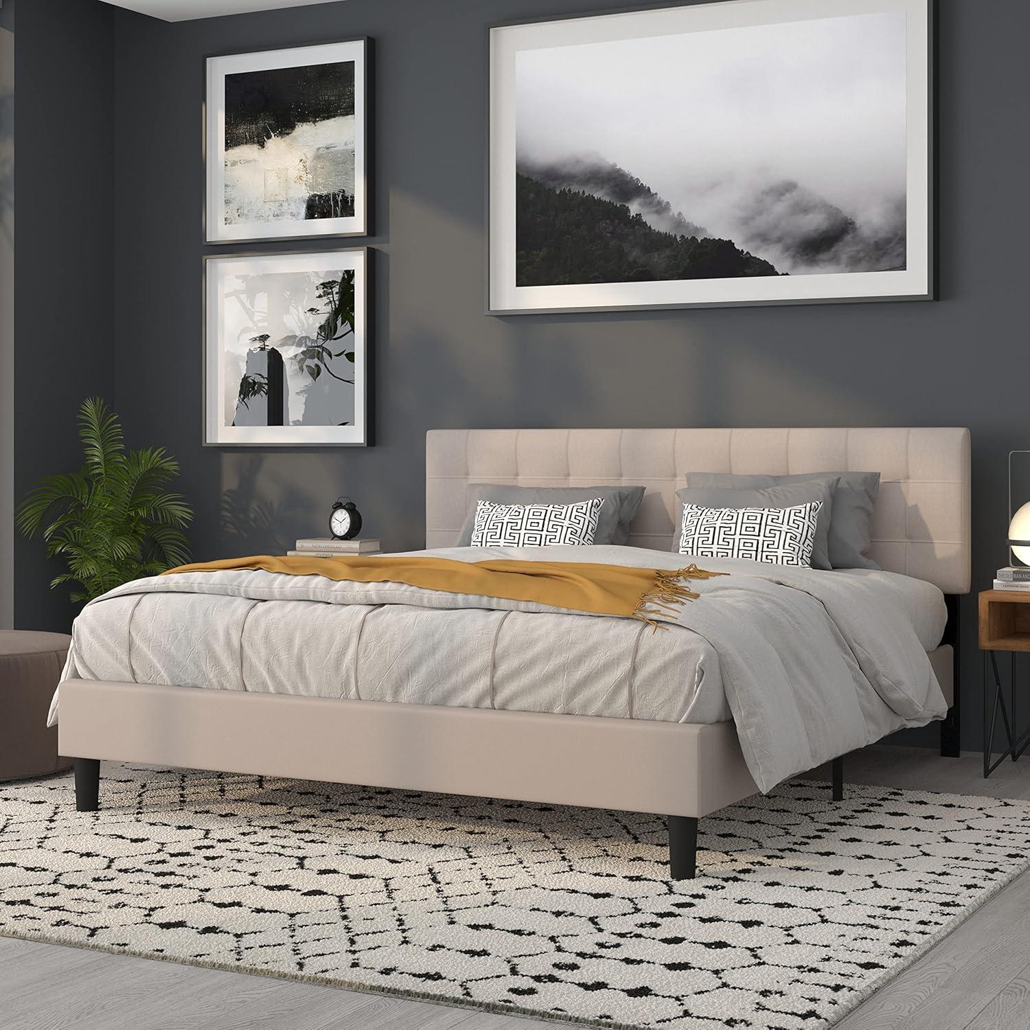 imageFlash Furniture Bedford Box Stitch Tufted Upholstered Twin Size Headboard in Black FabricBeige