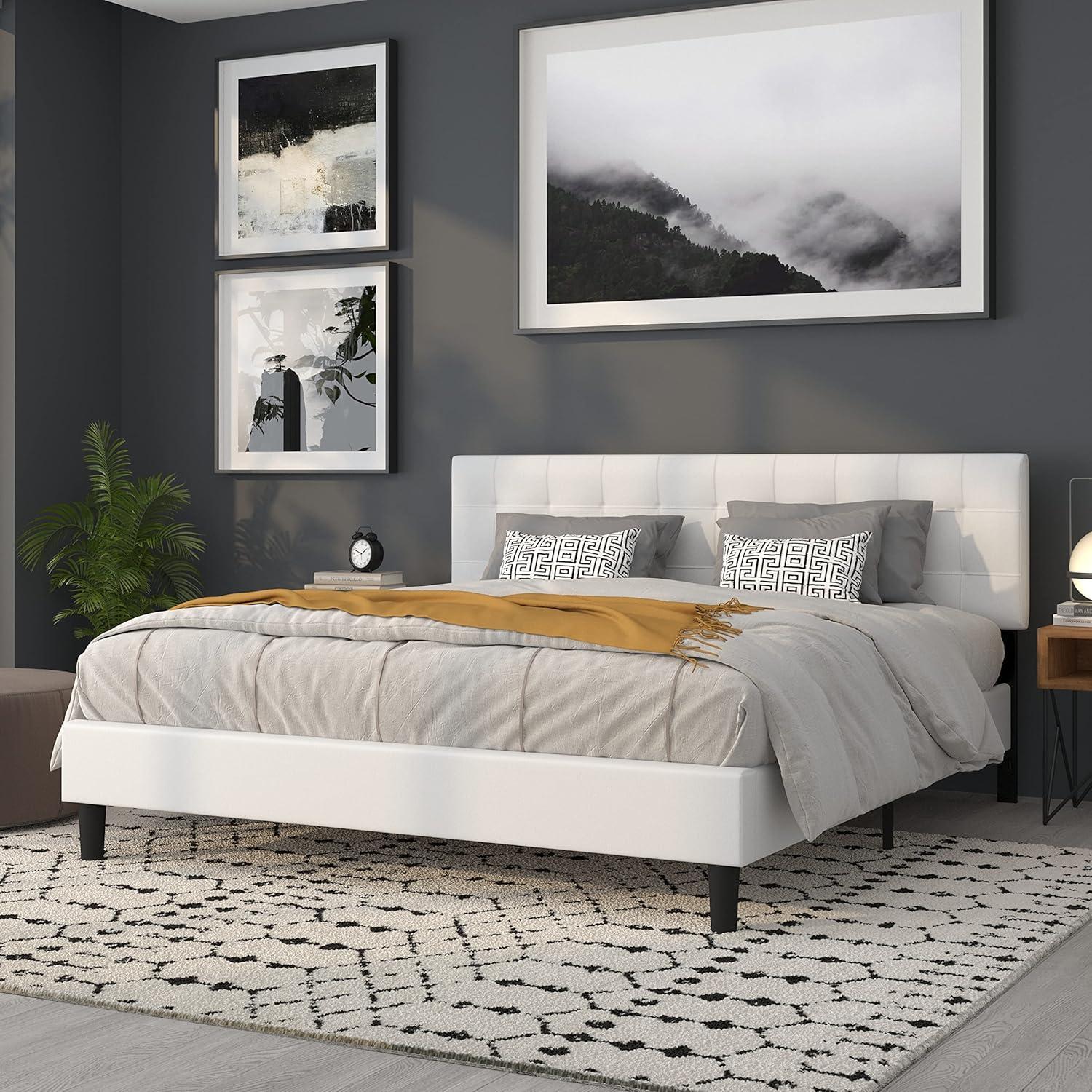 imageFlash Furniture Bedford Box Stitch Tufted Upholstered Twin Size Headboard in Black FabricWhite