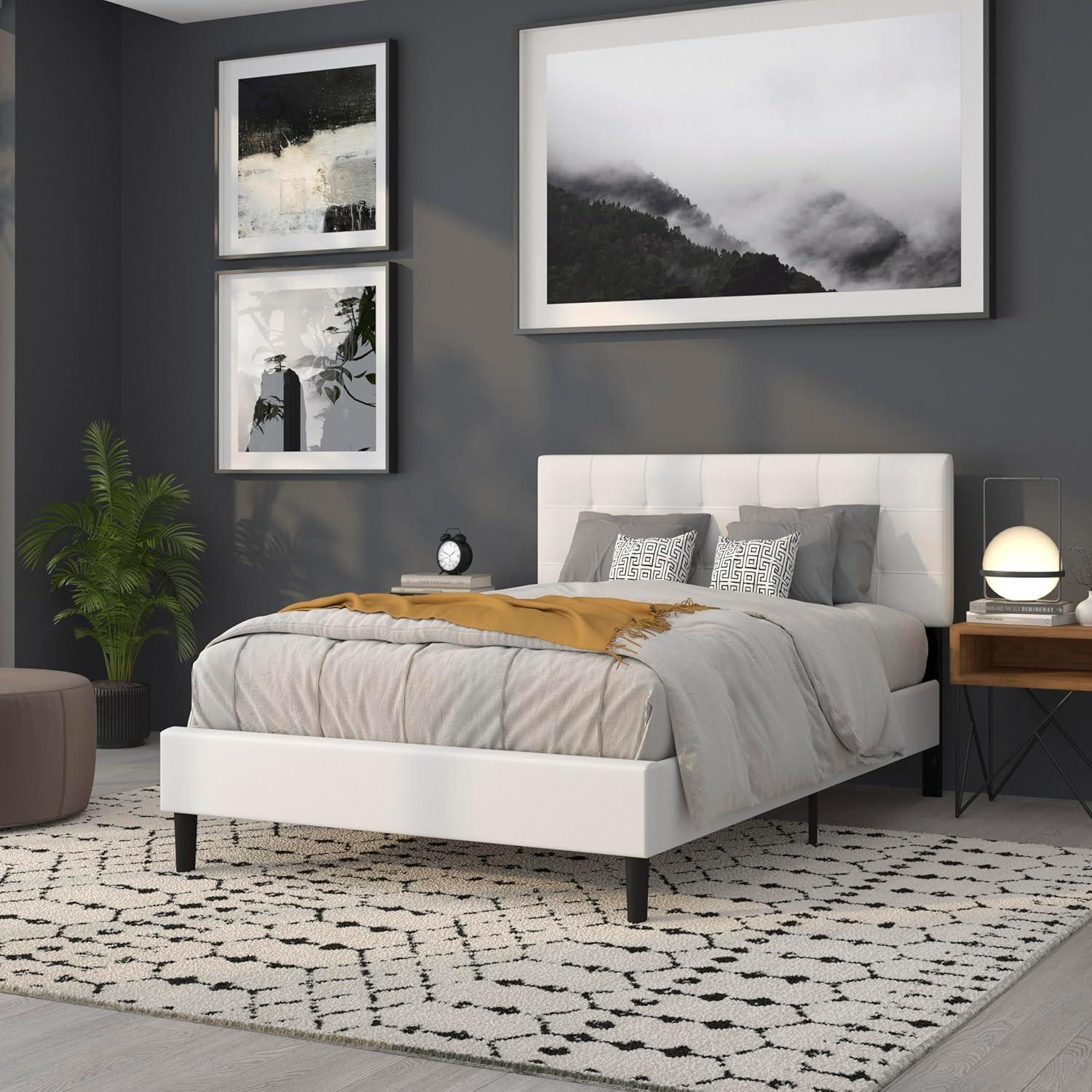 imageFlash Furniture Bedford Box Stitch Tufted Upholstered Twin Size Headboard in Black FabricWhite