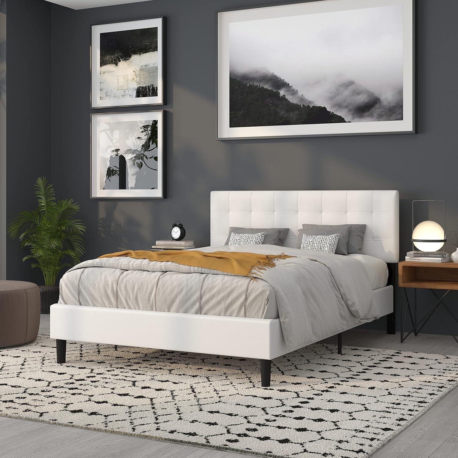 imageFlash Furniture Bedford Box Stitch Tufted Upholstered Twin Size Headboard in Black FabricWhite