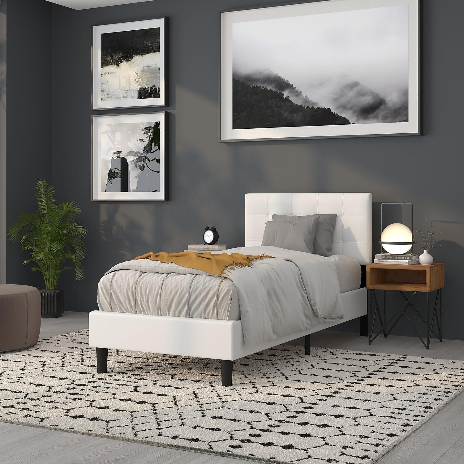 imageFlash Furniture Bedford Box Stitch Tufted Upholstered Twin Size Headboard in Black FabricWhite