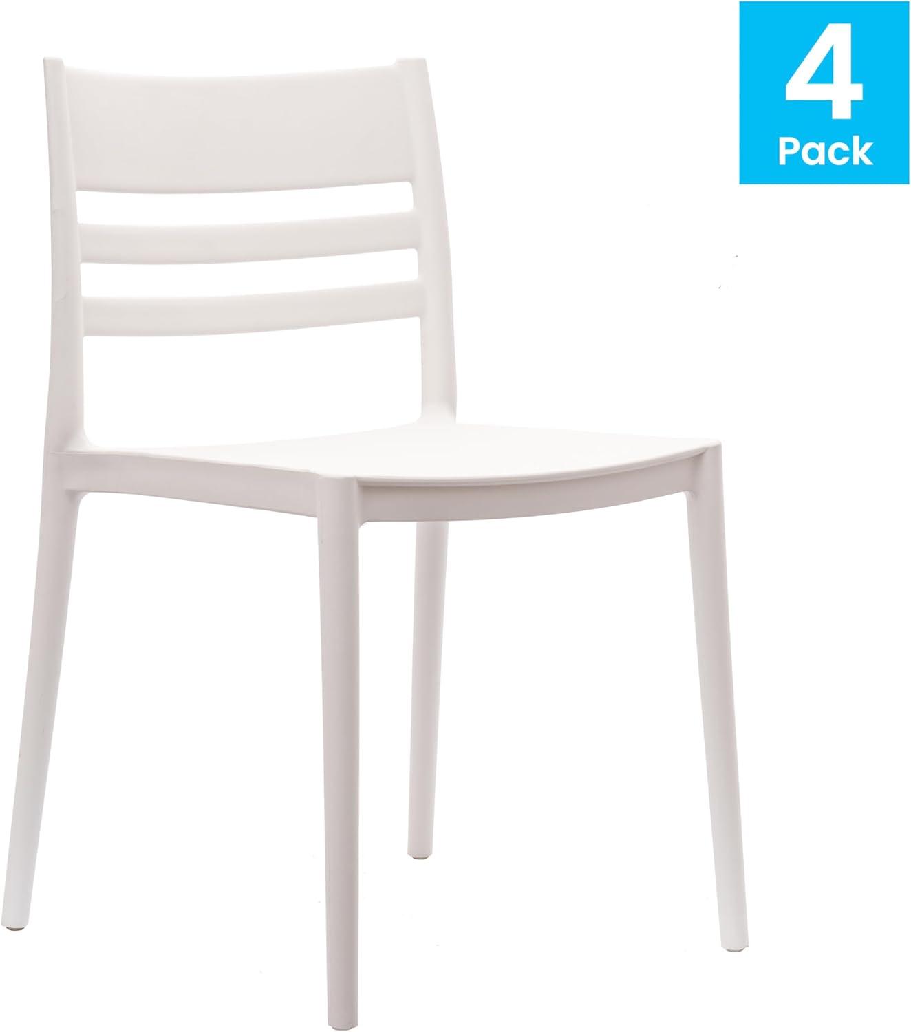 imageFlash Furniture Bridgeport Slat Back Patio Chair with Contoured Seat Commercial AllWeather Stacking Resin Chair UV Resistant IndoorOutdoor Black Set of 4White