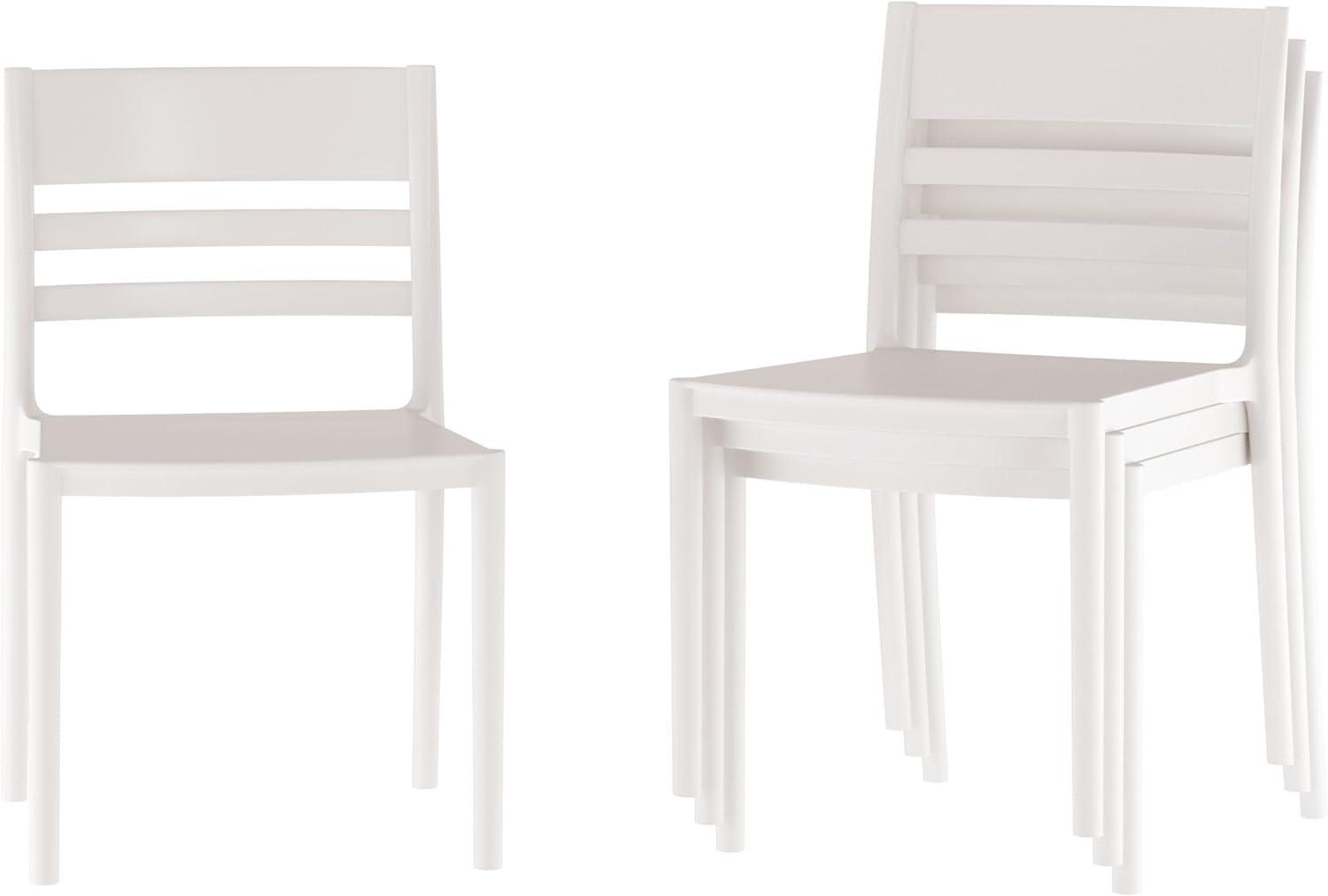 imageFlash Furniture Bridgeport Slat Back Patio Chair with Contoured Seat Commercial AllWeather Stacking Resin Chair UV Resistant IndoorOutdoor Black Set of 4White