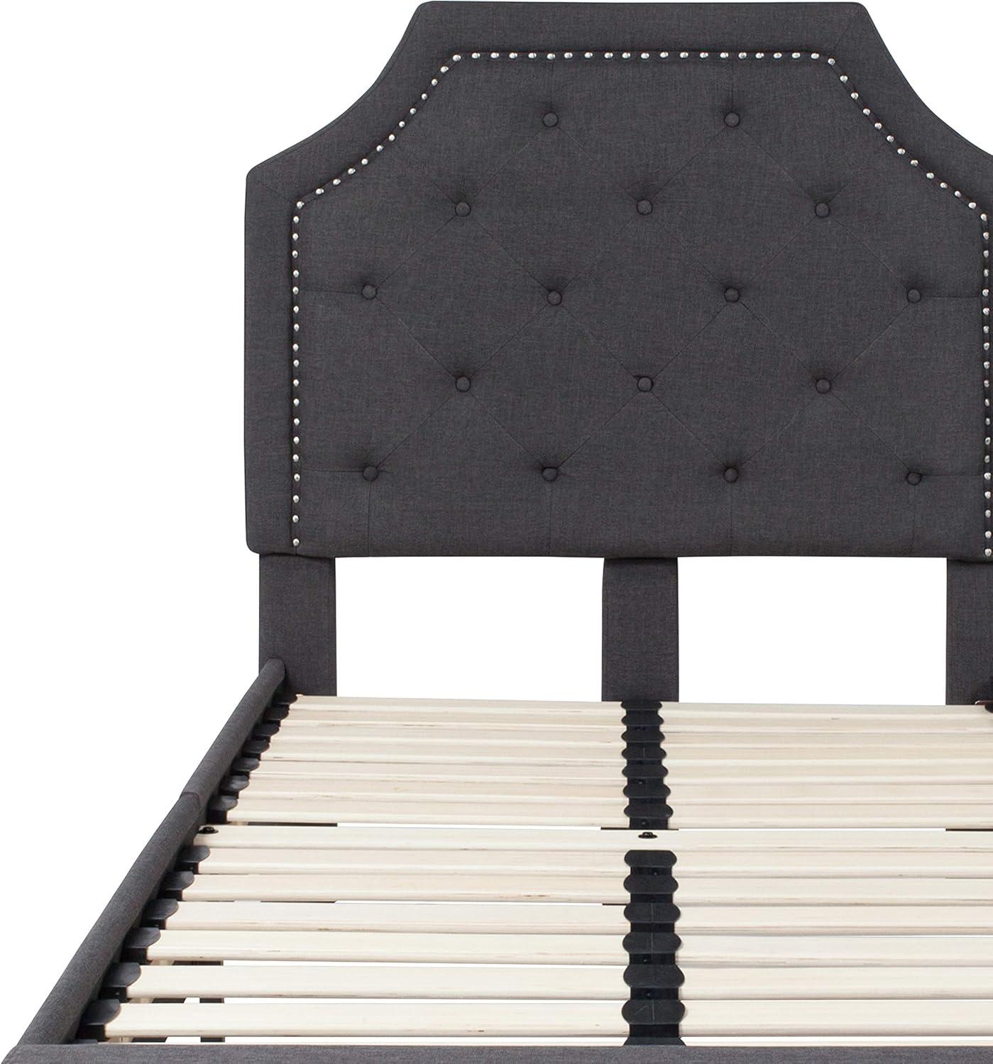 imageFlash Furniture Brighton Twin Size Tufted Upholstered Platform Bed in Light Gray FabricDark Gray