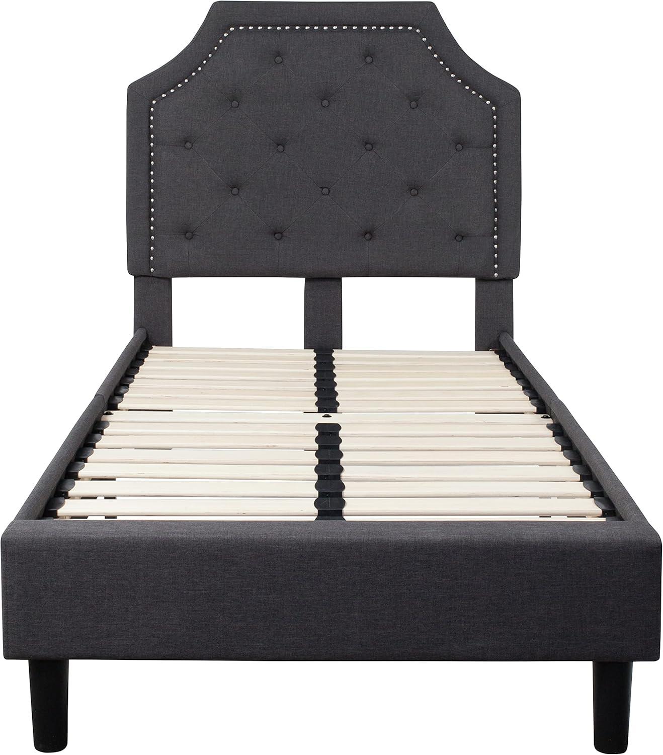 imageFlash Furniture Brighton Twin Size Tufted Upholstered Platform Bed in Light Gray FabricDark Gray