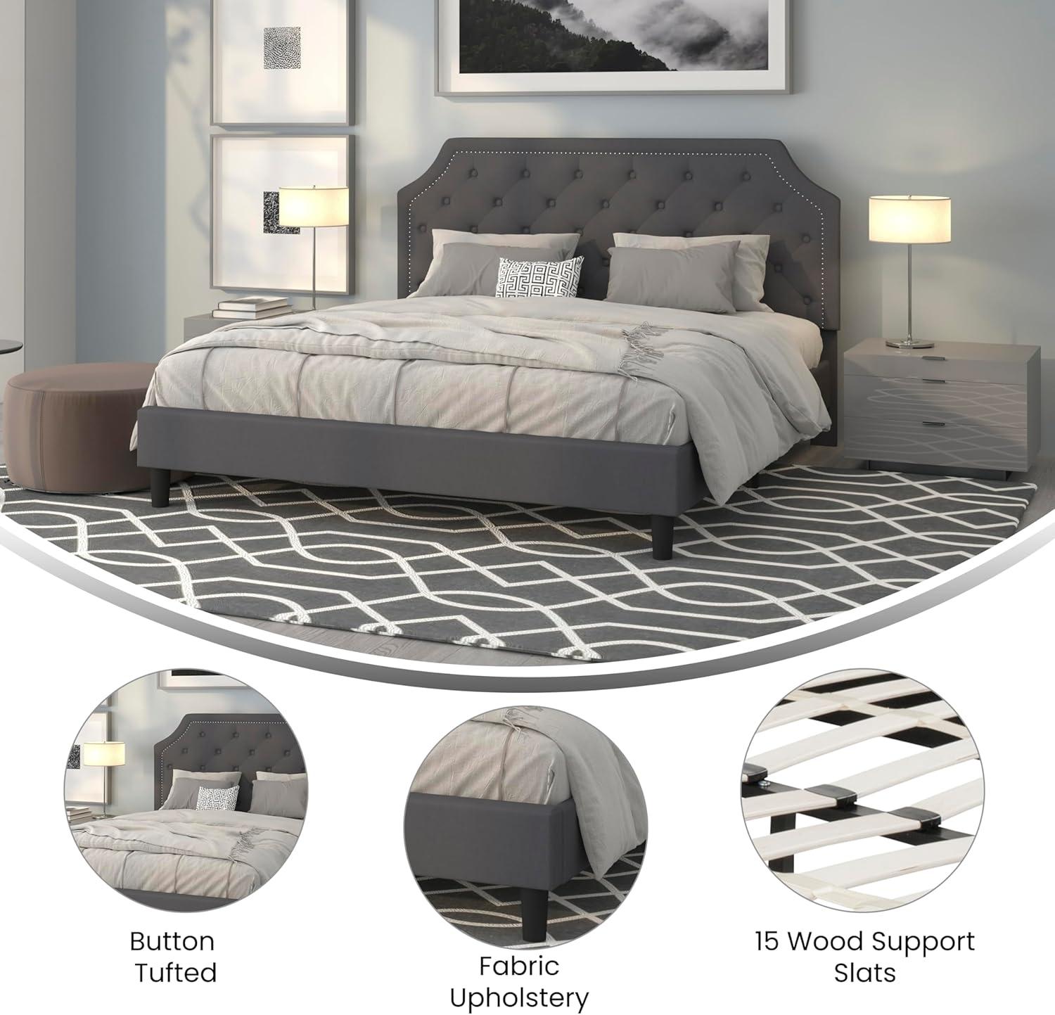 imageFlash Furniture Brighton Twin Size Tufted Upholstered Platform Bed in Light Gray FabricDark Gray