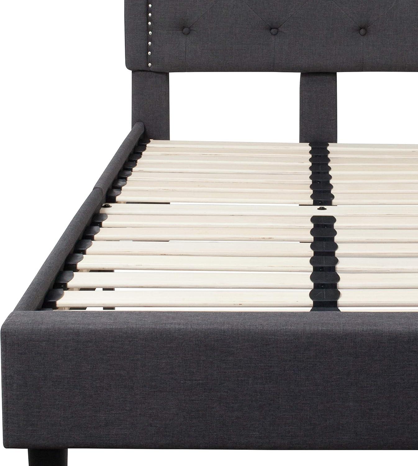 imageFlash Furniture Brighton Twin Size Tufted Upholstered Platform Bed in Light Gray FabricDark Gray