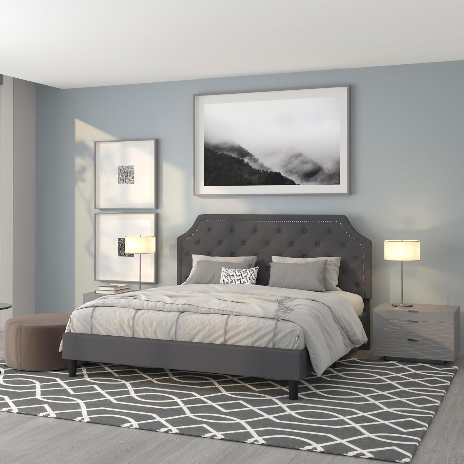 imageFlash Furniture Brighton Twin Size Tufted Upholstered Platform Bed in Light Gray FabricDark Gray