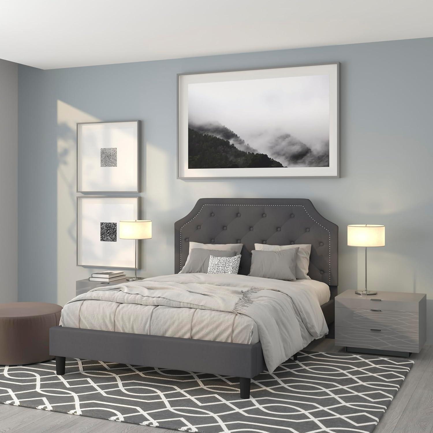 imageFlash Furniture Brighton Twin Size Tufted Upholstered Platform Bed in Light Gray FabricDark Gray