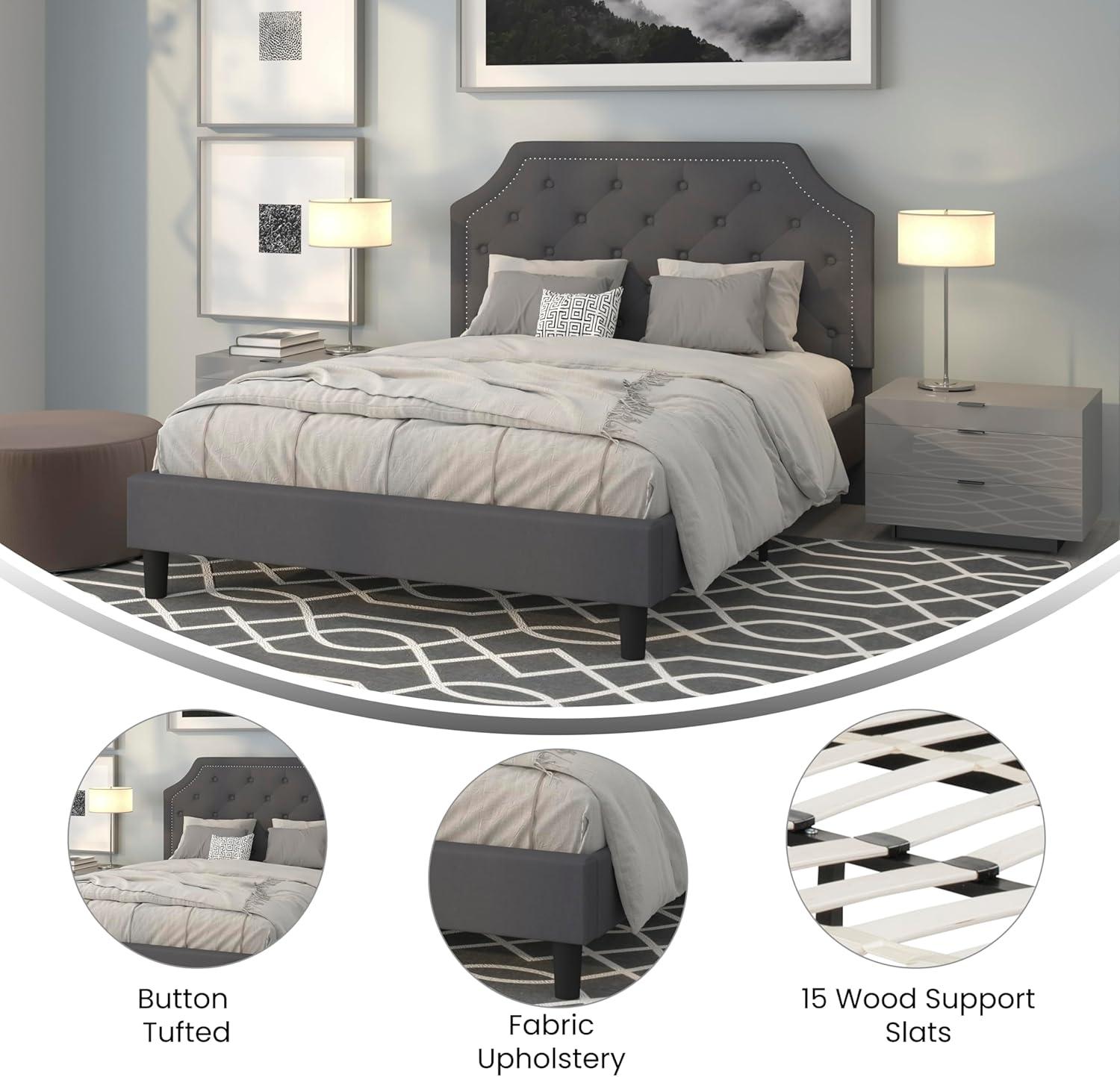 imageFlash Furniture Brighton Twin Size Tufted Upholstered Platform Bed in Light Gray FabricDark Gray