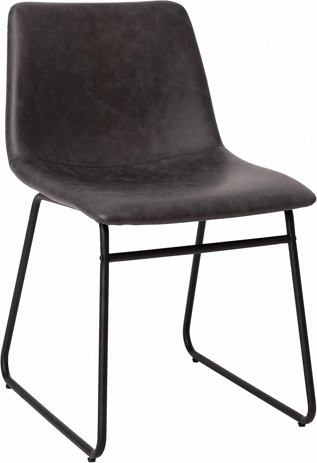 imageFlash Furniture Butler 18quot LeatherSoft Dining Table Height Chairs MidCentury Modern Bucket Style Dining Chairs Set of 2 Light GrayGoldGray LeathersoftBlack Frame