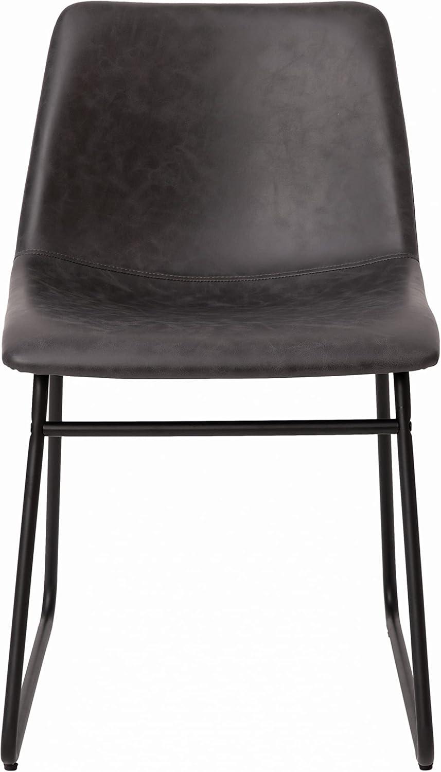 imageFlash Furniture Butler 18quot LeatherSoft Dining Table Height Chairs MidCentury Modern Bucket Style Dining Chairs Set of 2 Light GrayGoldGray LeathersoftBlack Frame