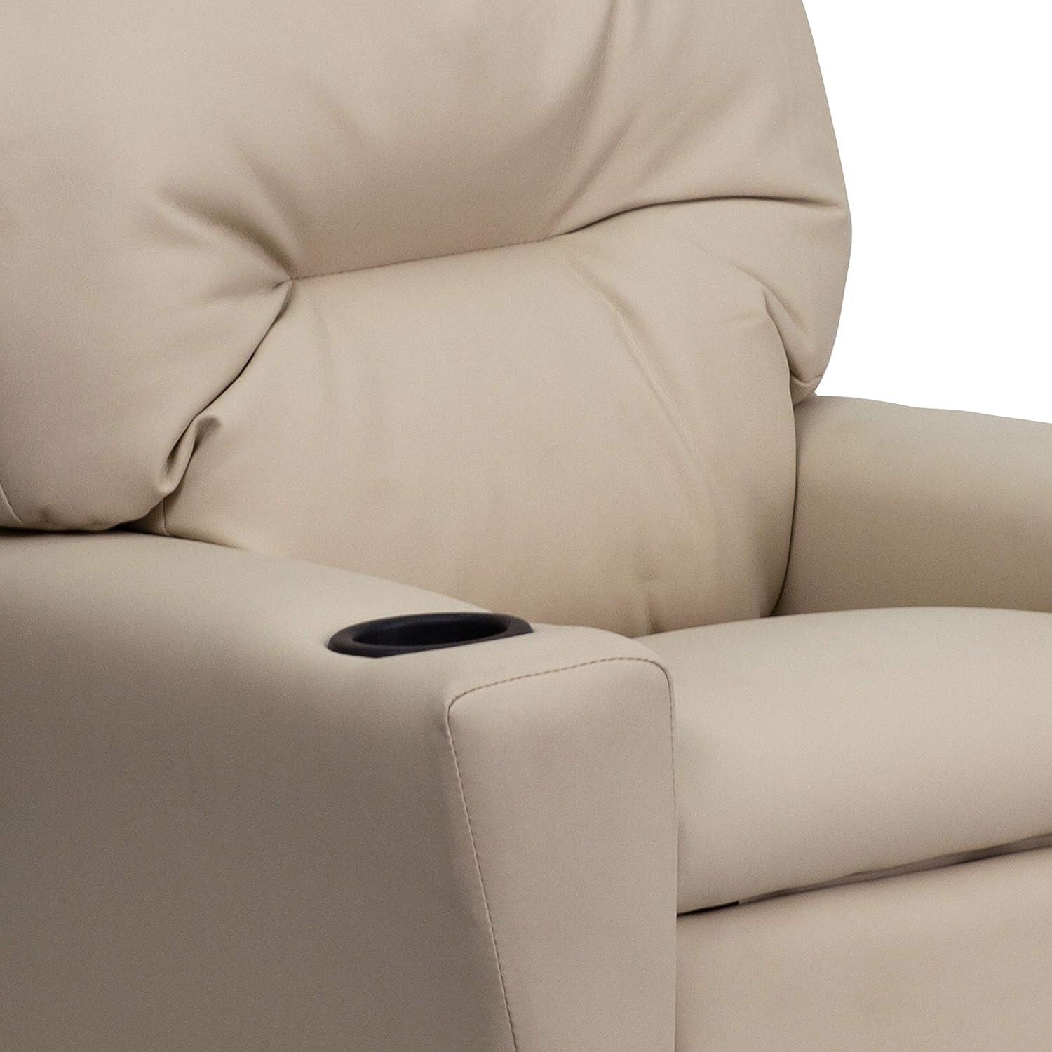 imageFlash Furniture Chandler LeatherSoft Kids Recliner with Cup Holder and Safety Recline Contemporary Reclining Chair for Kids Supports up to 90 lbs BlackBeige Vinyl