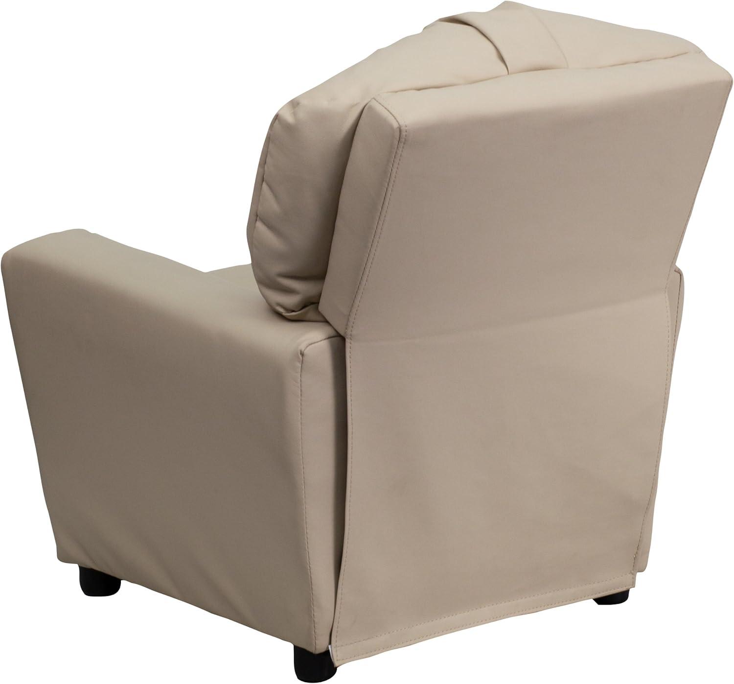 imageFlash Furniture Chandler LeatherSoft Kids Recliner with Cup Holder and Safety Recline Contemporary Reclining Chair for Kids Supports up to 90 lbs BlackBeige Vinyl