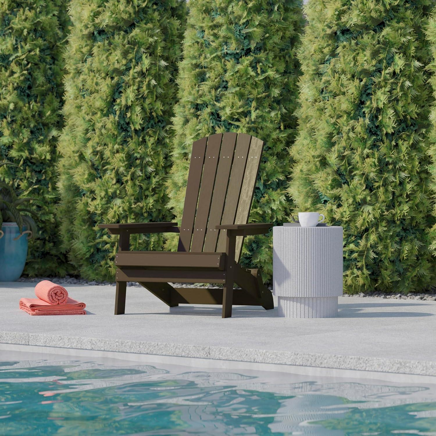 imageFlash Furniture Charlestown Commercial Folding Adirondack Chair Mahogany Poly Resin IndoorOutdoor Weather ResistantMahogany