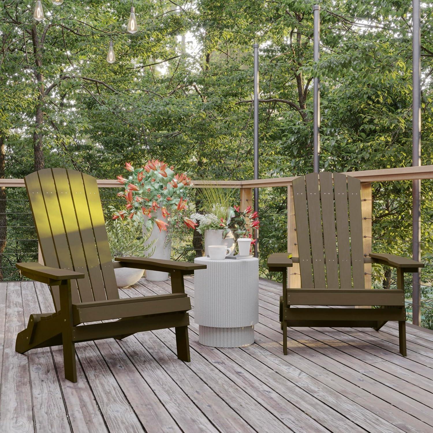 imageFlash Furniture Charlestown Commercial Folding Adirondack Chair Mahogany Poly Resin IndoorOutdoor Weather ResistantMahogany